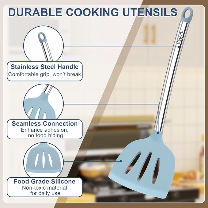 8PCS Kitchen Utensils Set, Vayvnt Heat Resistant Silicone Utensils Set - Image 3