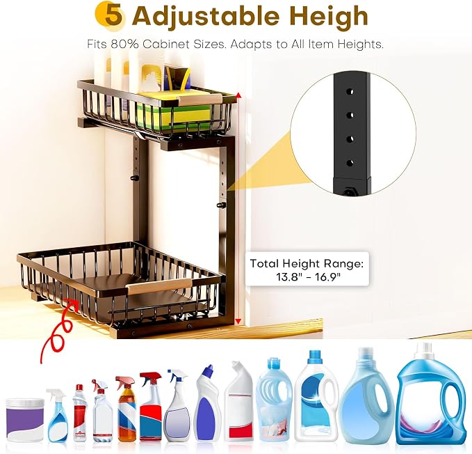 Under Sink Organizer, Heavy-Duty & Rust-Resistant Carbon Steel Metal, 2 Tier - Image 3