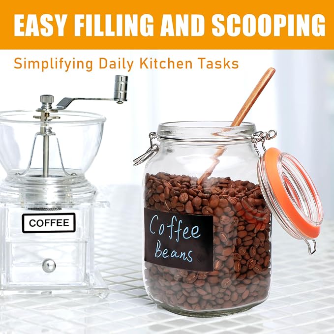 50oz Glass Jars with Clamp Lids, 1500ml Square Wide Mouth Mason Jars with - Image 3