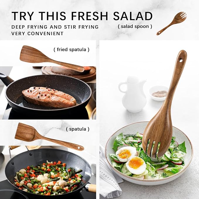 Wooden Spoons for Cooking, Nonstick Cooking Utensil Set - Image 5