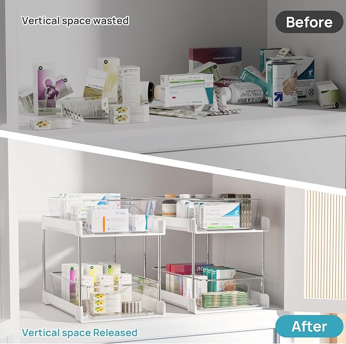 Vtopmart 4 Pack Bathroom Organizer, 2 Tier White Under Sink Organizers Vanity - Image 5