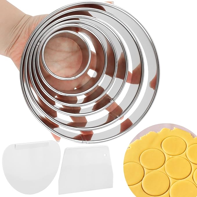 6PCS Round Cookie Cutters Set, Stainless Steel Biscuit Cutters by Unknown