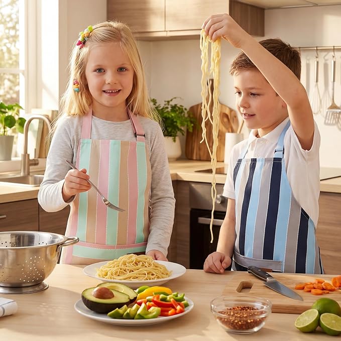 2 Pack Stripes Kids Apron, Kids Cooking Aprons - Image 5