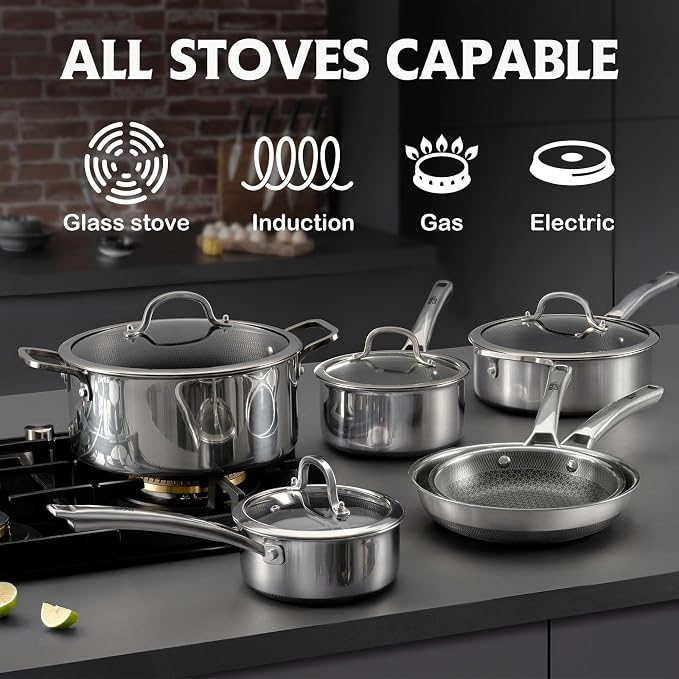Frying Pans Nonstick Set with Lid, Hybrid Non Stick 5 Quart Saute pan, 10 inch - Image 4