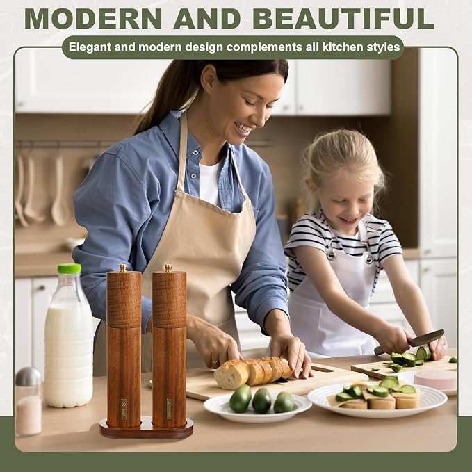 Wooden Salt and Pepper Grinder Set 11.8 Inch Manual Salt and Pepper Mill - Image 5