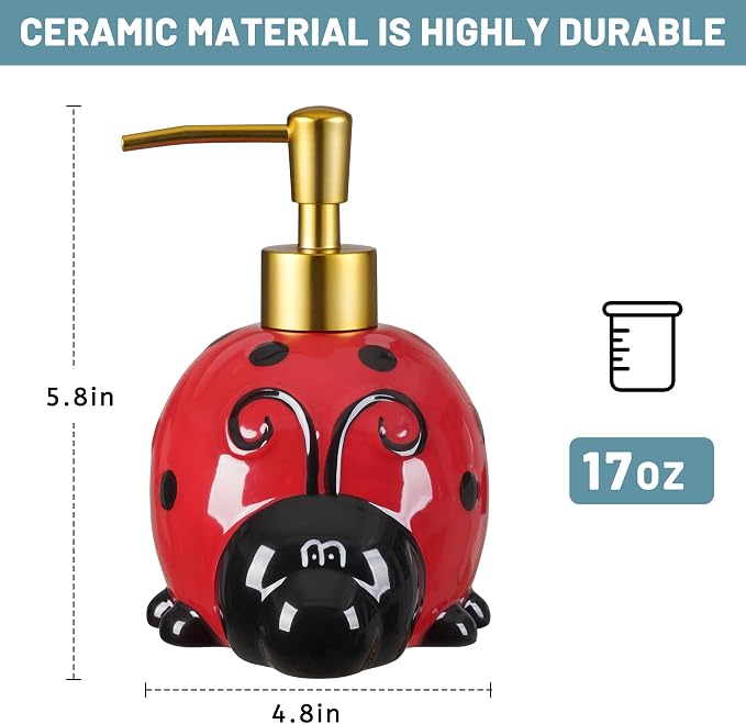 RQYIXI 17 OZ Ladybug Ceramic Soap Dispenser - Image 2