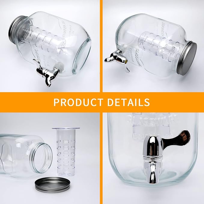 1-Gallon Glass Beverage Dispenser, Accguan Drink Dispenser - Image 4