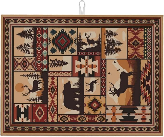 Western Wildlife Geometric Dish Drying Mat by Unknown