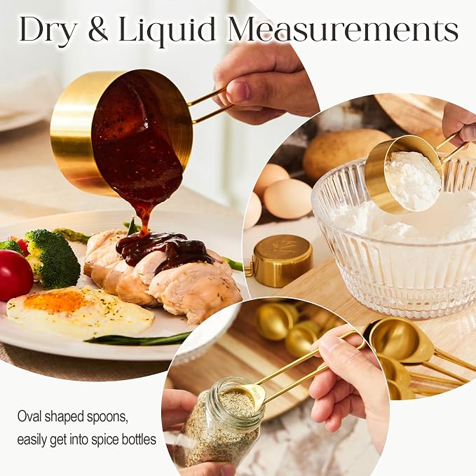 Golden 304 Stainless Steel Measuring Cups and Spoons Set, Premium Gold Kitchen - Image 3
