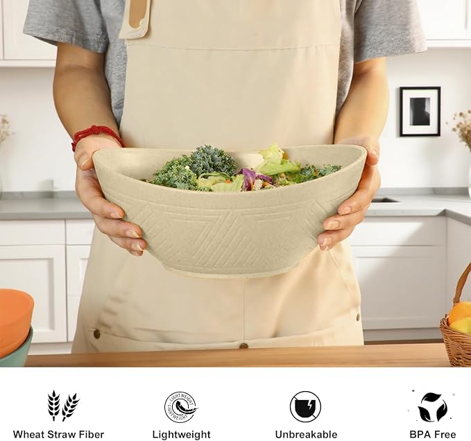 Large Bowls 65 OZ, Wheat Straw Bowls Set of 4, Unbreakable Salad Bowl, - Image 4