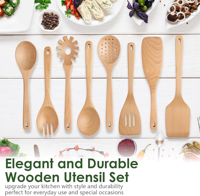 HOWHONG Wooden Spoons for Cooking, Beech Wood Kitchen Utensil Set, Premium - Image 7