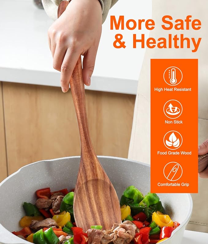 2-Piece 14 inch Large Wooden Spoon Set Non Toxic Solid Wood Spoons Cooking - Image 6
