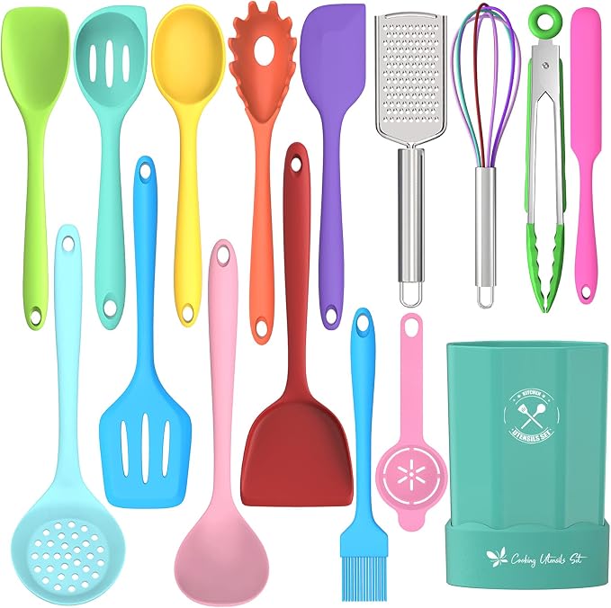 Silicone Kitchen Utensils Set, 16-Piece Silicone Cooking Utensils by Deedro by Deedro
