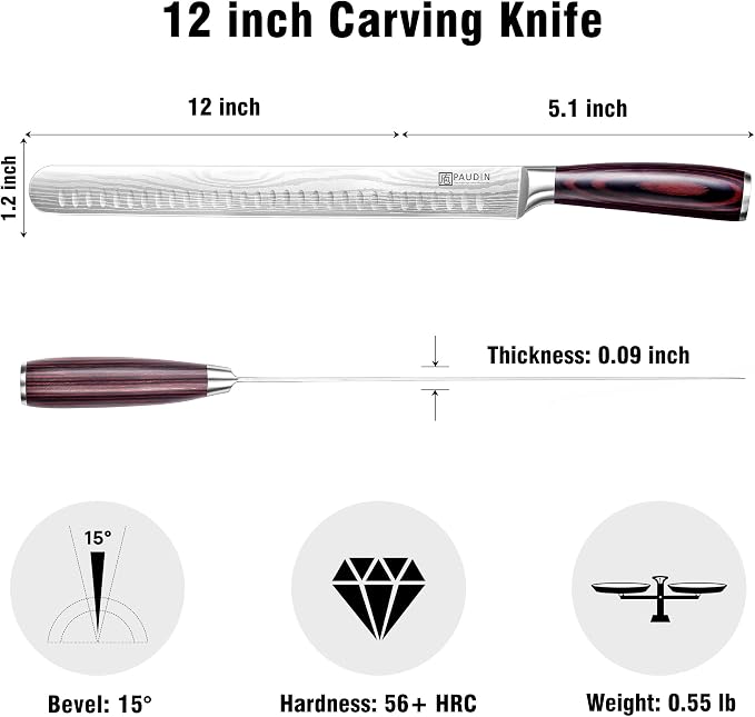 PAUDIN Brisket Knife, 12 Inch Carving Knife Stainless Steel Brisket Slicing - Image 2