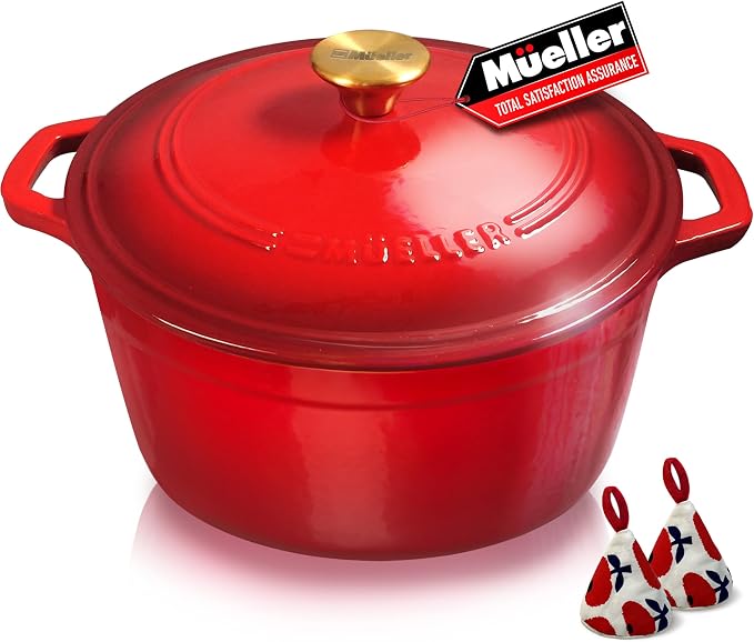 Mueller 6qt Enameled Cast Iron Dutch Oven, Heavy-Duty Casserole and Braiser Pan by MUELLERHOME