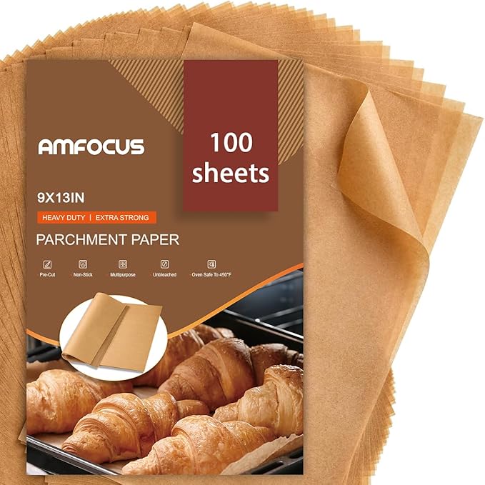 Parchment Paper Sheets, 9x13 In Non-Stick Precut Baking Parchment by AMFOCUS