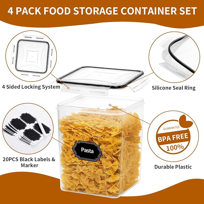 HKJ Chef 4 Pack Large Airtight Food Storage Containers - Image 3
