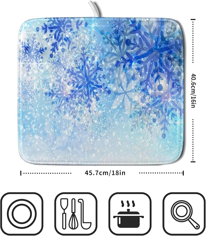 Giwawa 16"x18" Winter Blue Snowflakes Dish Drying Mat Christmas Snow Falling - Image 2