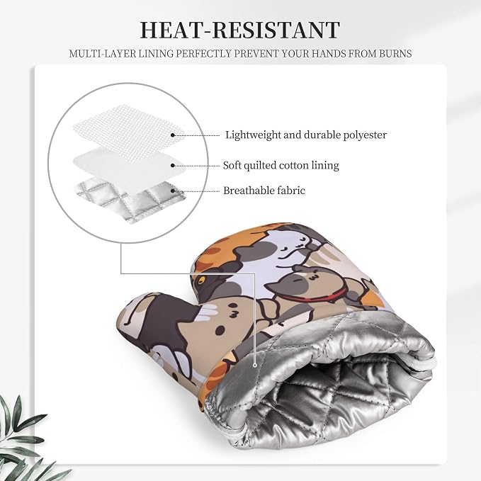 Fun Cat Cartoon Animal Face Oven Mitts and Pot Holders Set of 4 Silicone Heat - Image 4