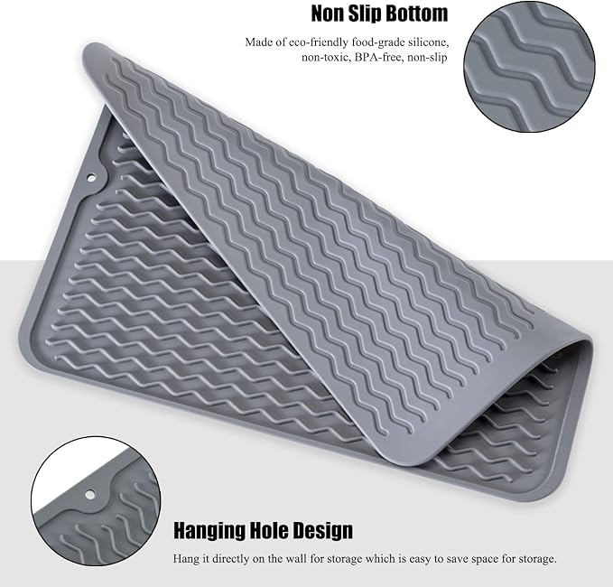 Silicone Dish Drying Mat, Non-Slip Easy Clean Sink Mat Large Heat-resistant - Image 4