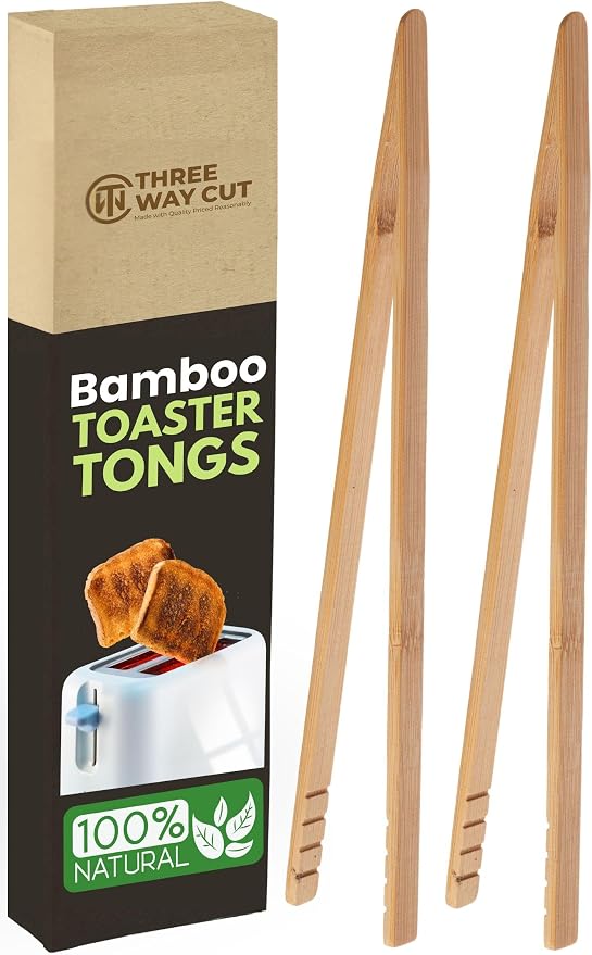 Wooden Toaster Tongs 2 PCs | Bamboo Kitchen Utensils by ThreeWayCut