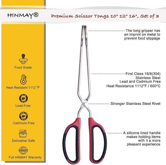 HINMAY Stainless Steel Kitchen Scissor Tongs Set - Image 2