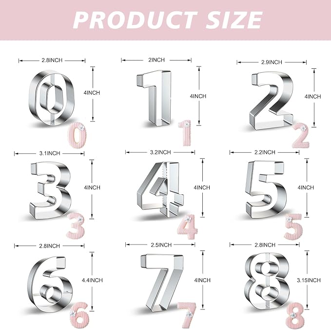 ZADE Number Cookie Cutters 9 Pcs, 4 Inch Stainless Steel Number Cookie Cutters - Image 2