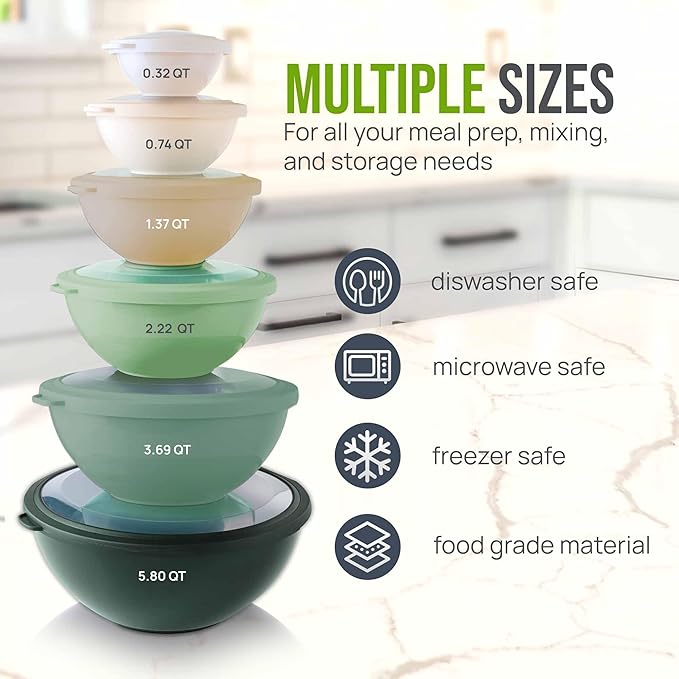 Zulay Kitchen 12 Piece Plastic Mixing Bowls - Image 3
