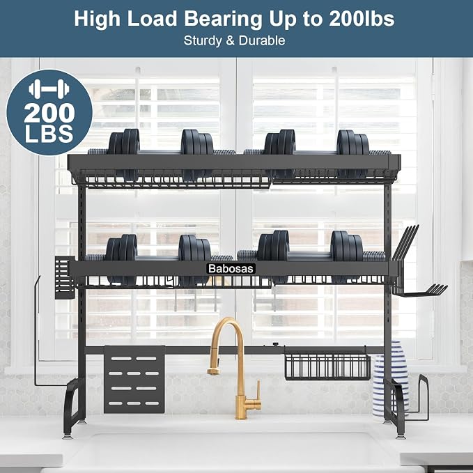 Over The Sink Dish Drying Rack, 3 Tier Adjustable Length Full Stainless Steel - Image 5