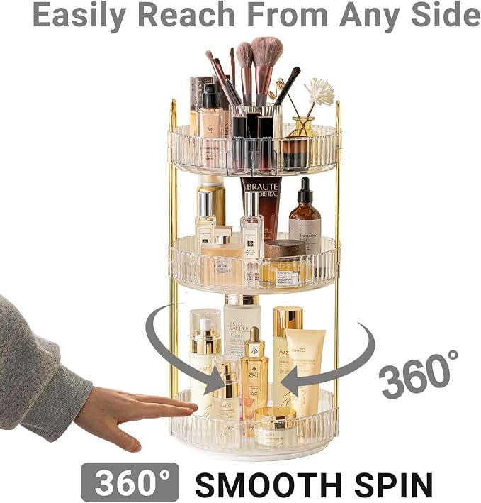 Asayuee 360 Rotating Makeup Organizer, 3 Tier Large Capacity Make Up Organizers - Image 3
