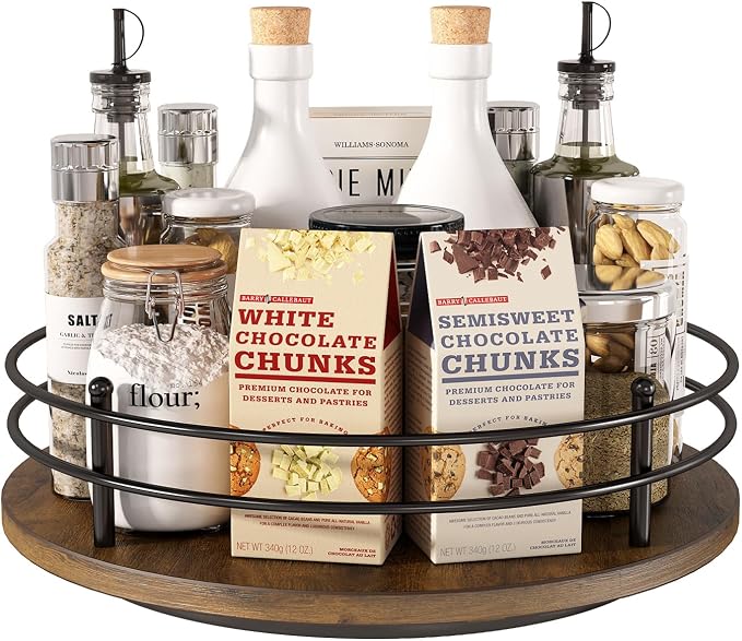 12" Lazy Susan Turntable Organizer, Round Wooden Lazy Susan Organization and by LIAISIMI