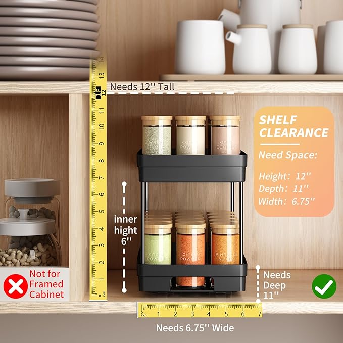 Pull Out Spice Rack Organizer for Cabinet, 2 Pack Widen Slide Out Spice Racks - Image 3