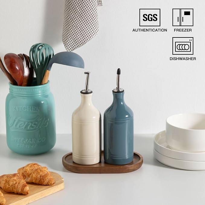 Sweejar Ceramic Olive Oil Dispenser Bottle Set, Opaque Oil Cruet Protects to - Image 4