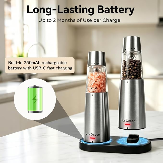 StarOcean Electric Salt and Pepper Grinder Set, Automatic Gravity Grinder - Image 4