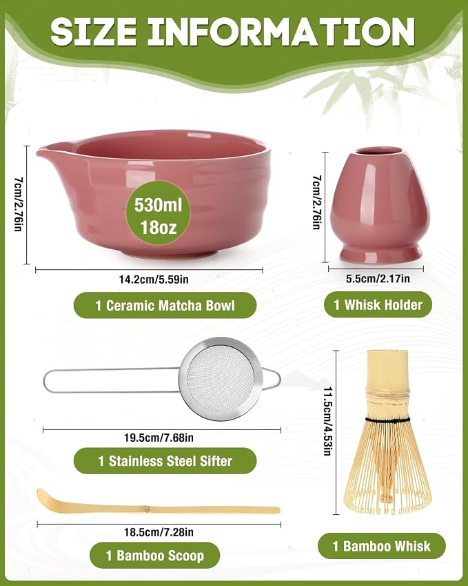 5PCS Pink Matcha Set - 17OZ Ceremonial Bowl - Image 2