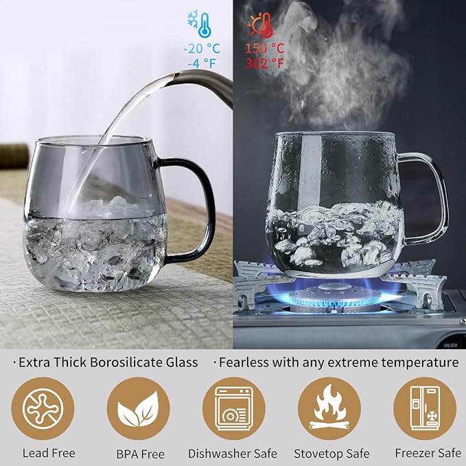 Glass Tea Cup with Infuser and Lid, 17.6oz/520ml Large Borosilicate Teacup - Image 5