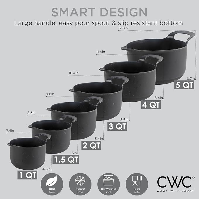 COOK WITH COLOR Nesting Plastic Mixing Bowl Set with Pour Spouts and Handles - Image 5