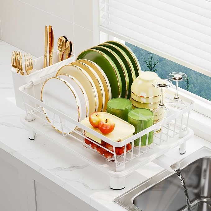 Dish Drainer Rack with Drip Tray, Sink Dish Drainer with Drainage Spout by Unknown