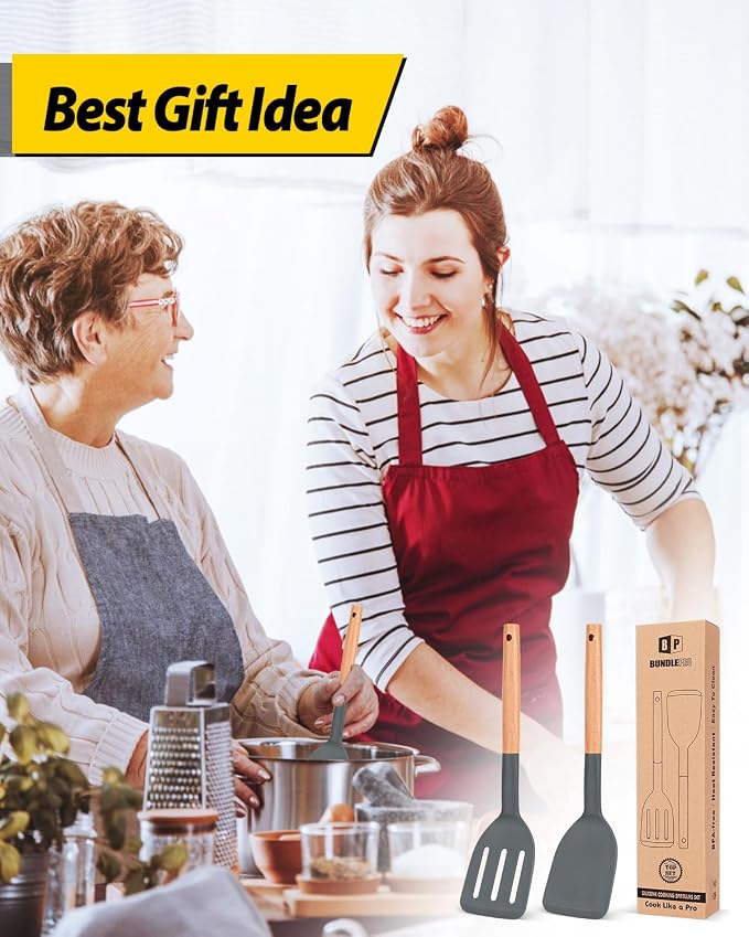 Pack of 2 Silicone Cooking Spatula, Heat Resistant Solid Turner, Non Stick - Image 7