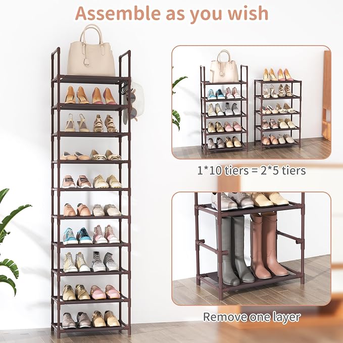 LANTEFUL 10 Tiers Tall Shoe Rack 20-25 Pairs Boots Organizer Storage Sturdy - Image 5