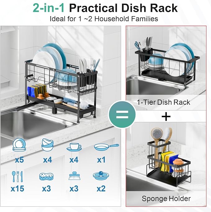 GSlife Narrow Dish Drying Rack, 2 Tier Small Dish Drainer - Image 4