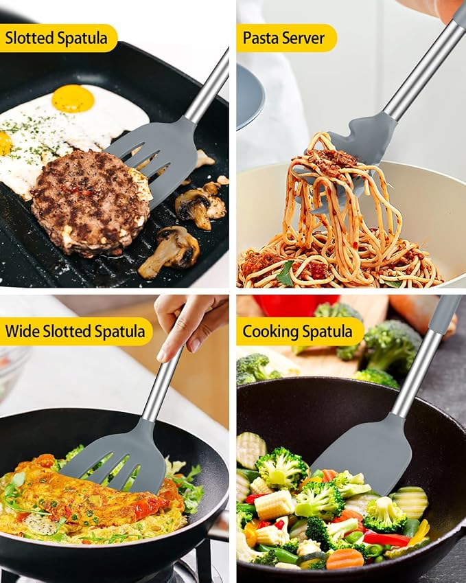 Silicone Cooking Utensil Set, BPA Free Heat Resistant Kitchen Tools - Image 3