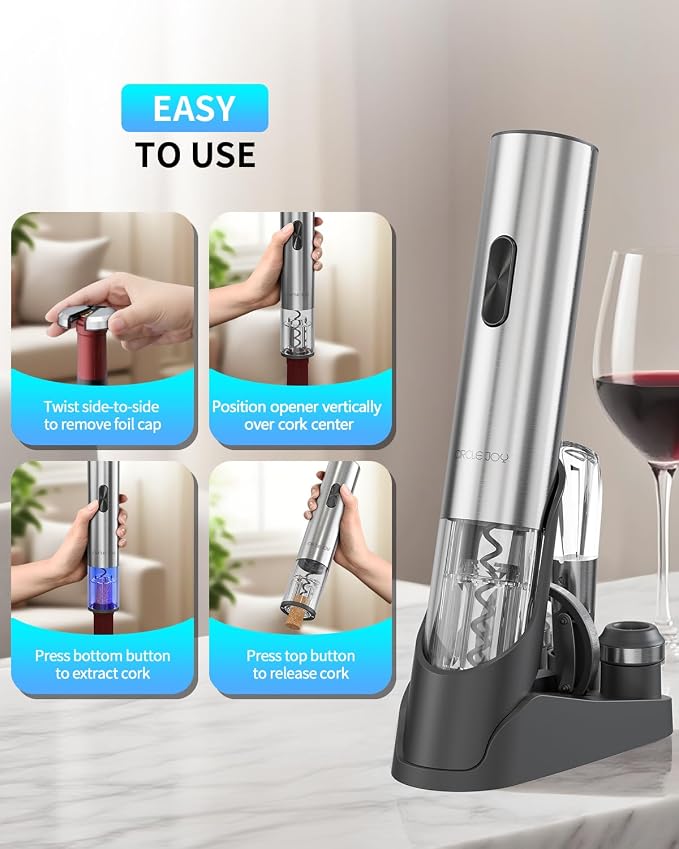 CIRCLE JOY Electric Wine Opener 7-in-1 Stainless Steel Rechargeable Electric - Image 6