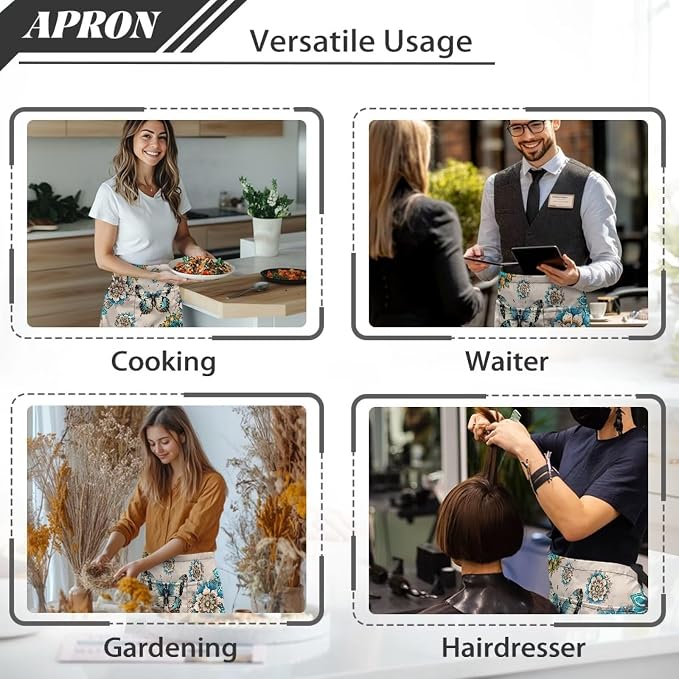 Server Apron with 3 Pockets, Waterproof Oil Waitress Waiter Half Apron - Image 6