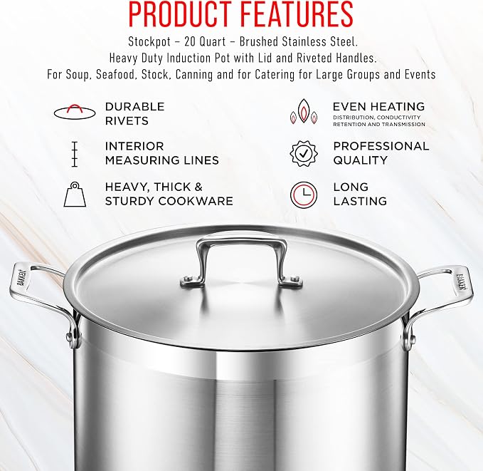 Stainless Steel Stockpot with Lid 20 Quart, Durable 18/8 Stainless Steel - Image 7