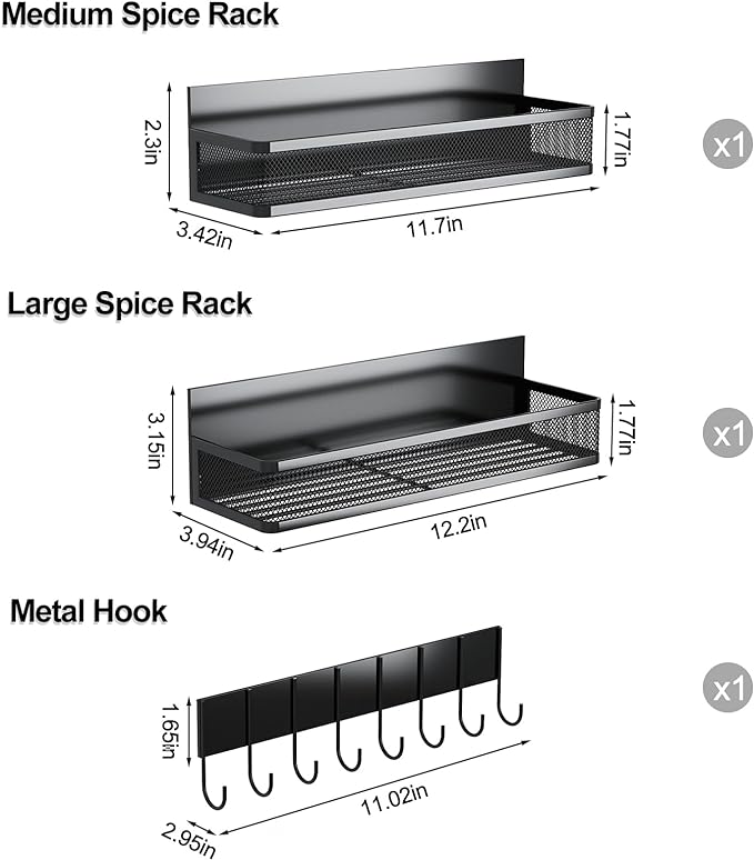 Aufworld Magnetic Spice Rack for Refrigerator, 3 Pack Magnetic Shelf, Moveable - Image 2