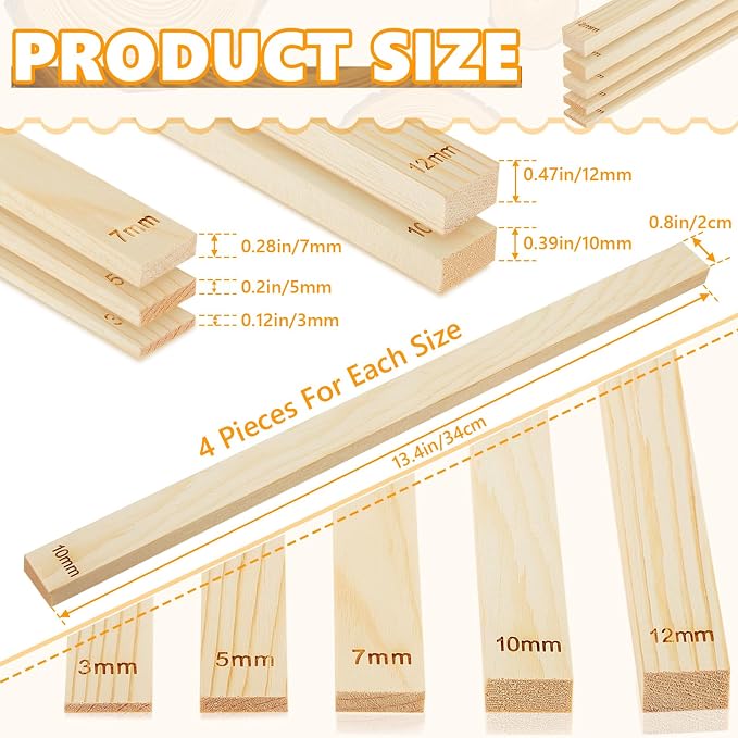 Sasylvia 20 Pcs Pottery Rolling Pin Guides Wood Teaching Rolling Mud Stick - Image 2