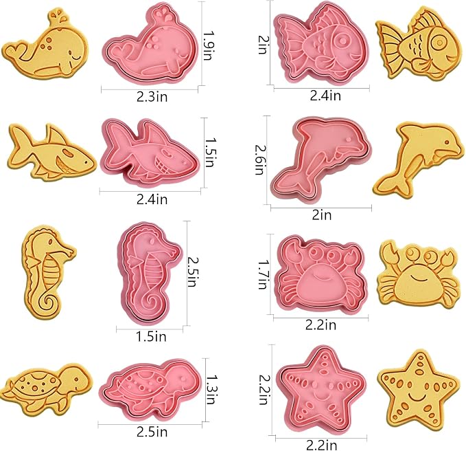 Ocean Cookie Cutters With Plunger Stamps Set, 8 Piece See Cookie Cutters - Image 3
