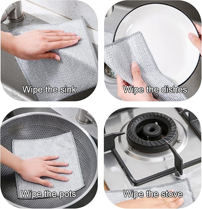 Stainless Steel Wire Scrubber Sponges, 10 Pack Non-Scratch Heavy Duty Cleaning - Image 5