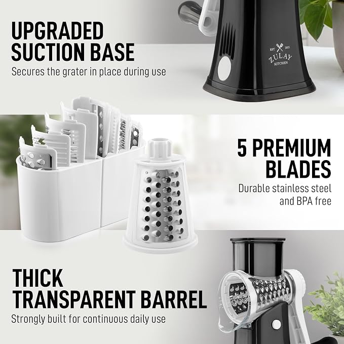 Zulay Kitchen Rotary Cheese Grater 5 Blade Cheese Shredder - Image 7